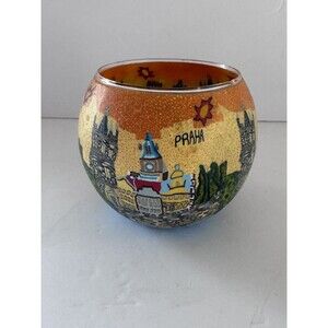 Sicherheitshinweis Hand-Painted Prague Praha Glass Tealight Candle Holder Czech